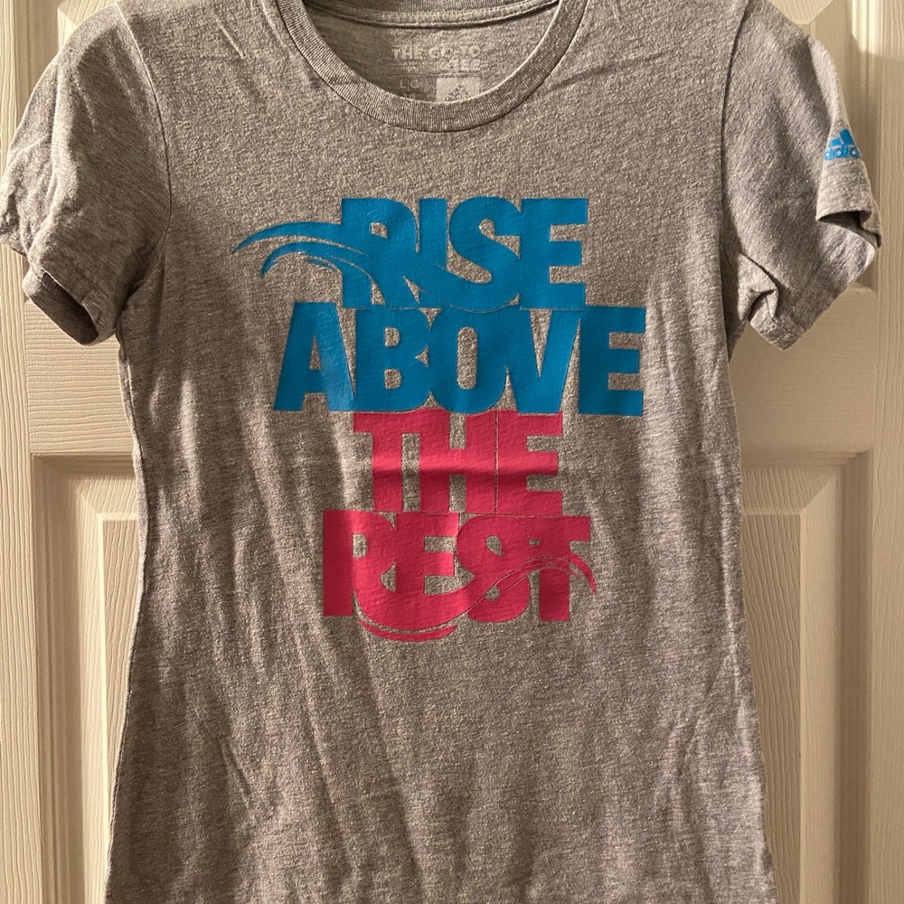 Adidas Gray Tee with Blue and Pink Graphic